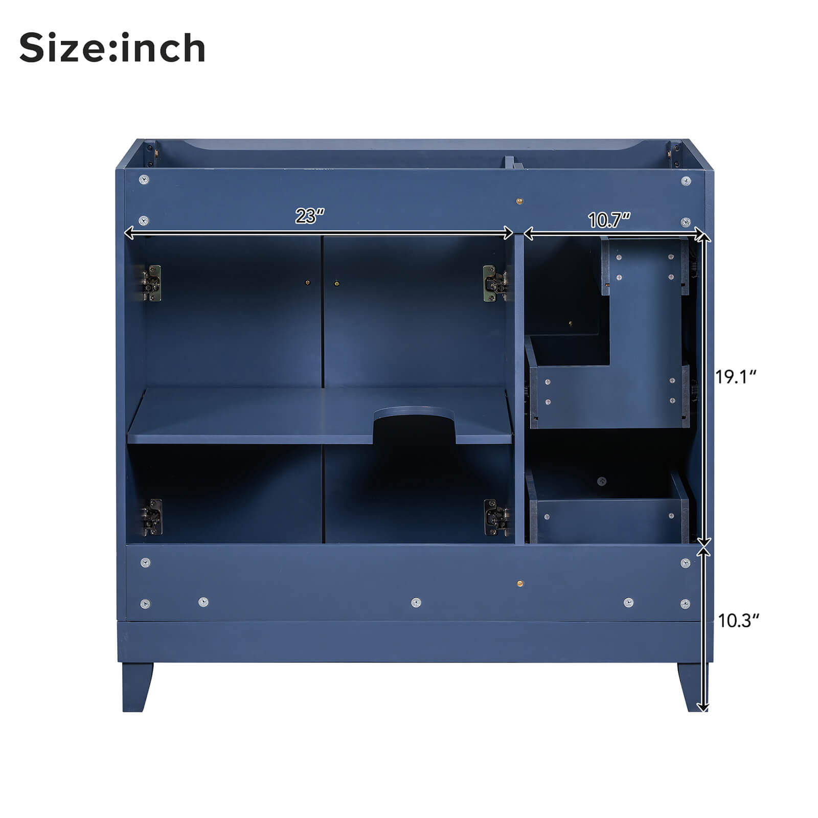 36 inch Navy Blue Bathroom Vanity Cabinet with Adjustable Shelves Back Dimensions Specifications