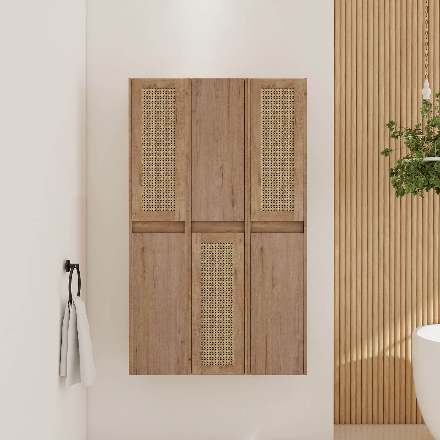 36 inch White Oak Bathroom Wall Cabinet with Six Doors and Shelves