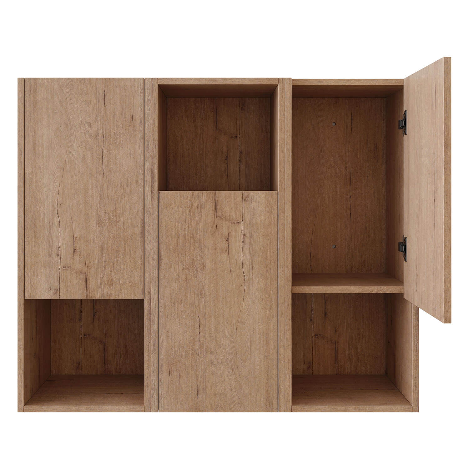 36 inch White Oak Bathroom Wall Cabinet with Soft-Close Doors and Open Shelves