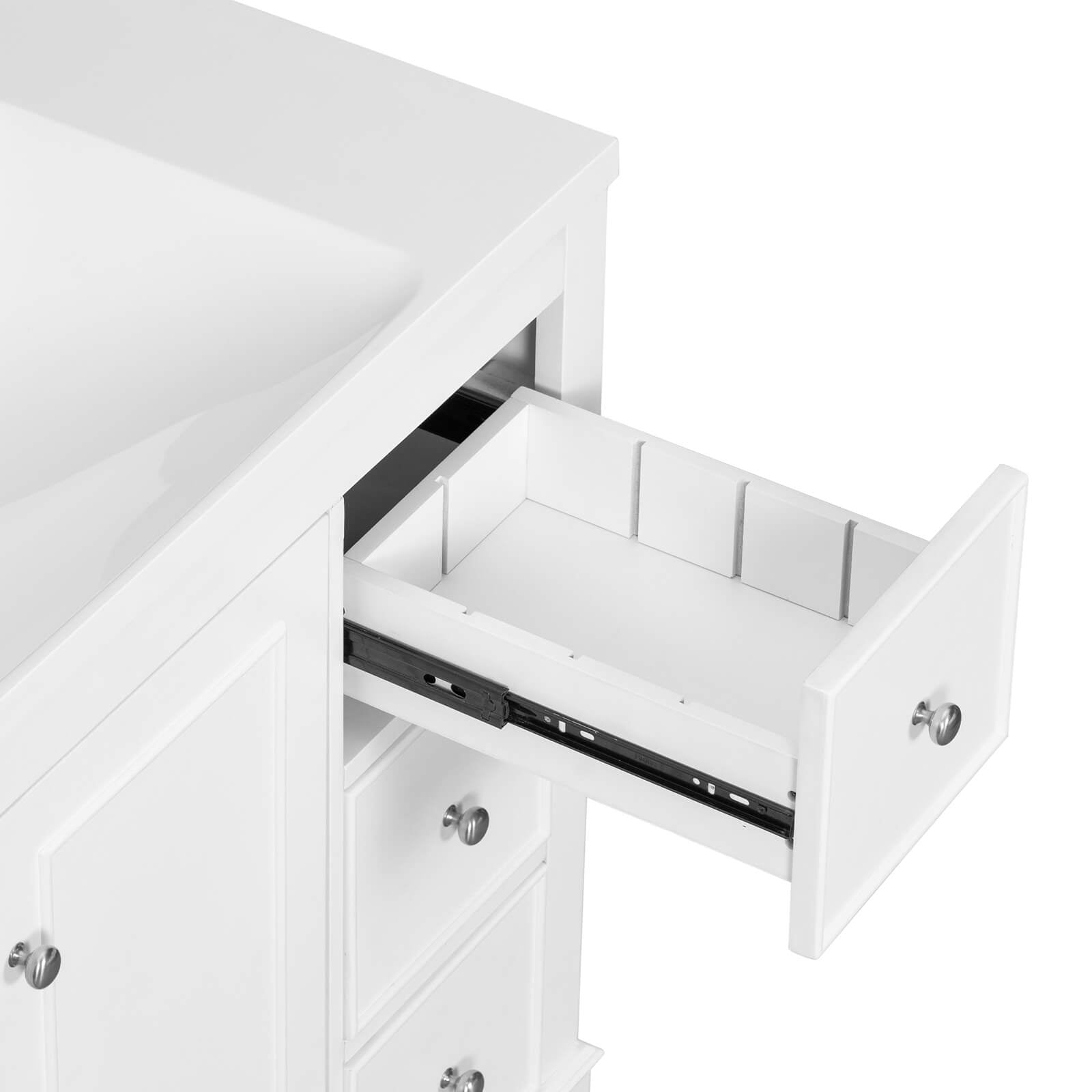 36 inch White Top Drawer with Hair Dryer Organizer Bathroom Vanity