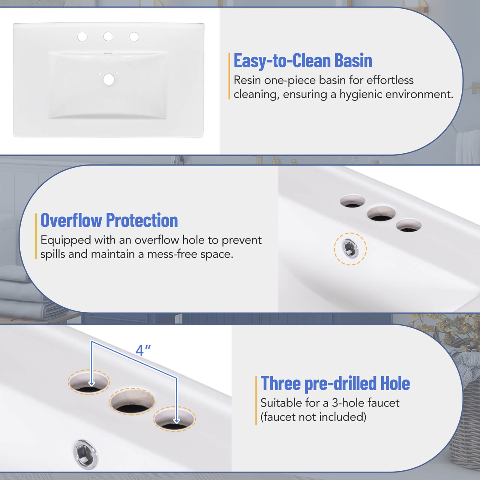 36 inch navy blue bathroom vanity with adjustable shelves top resin sink diagram