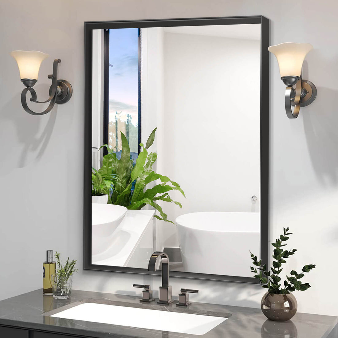 36" x 24" Aluminum Frame Bathroom Mirror with Beveled Edge