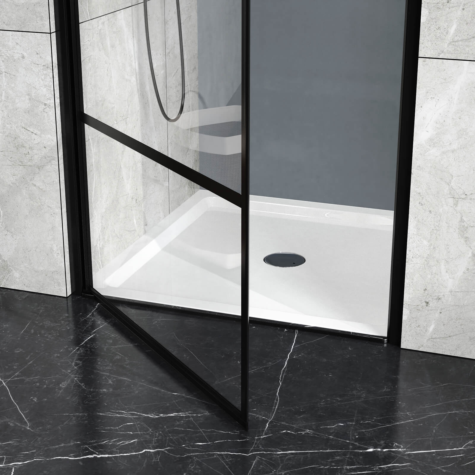 36x36 inch white acrylic shower base with center drain