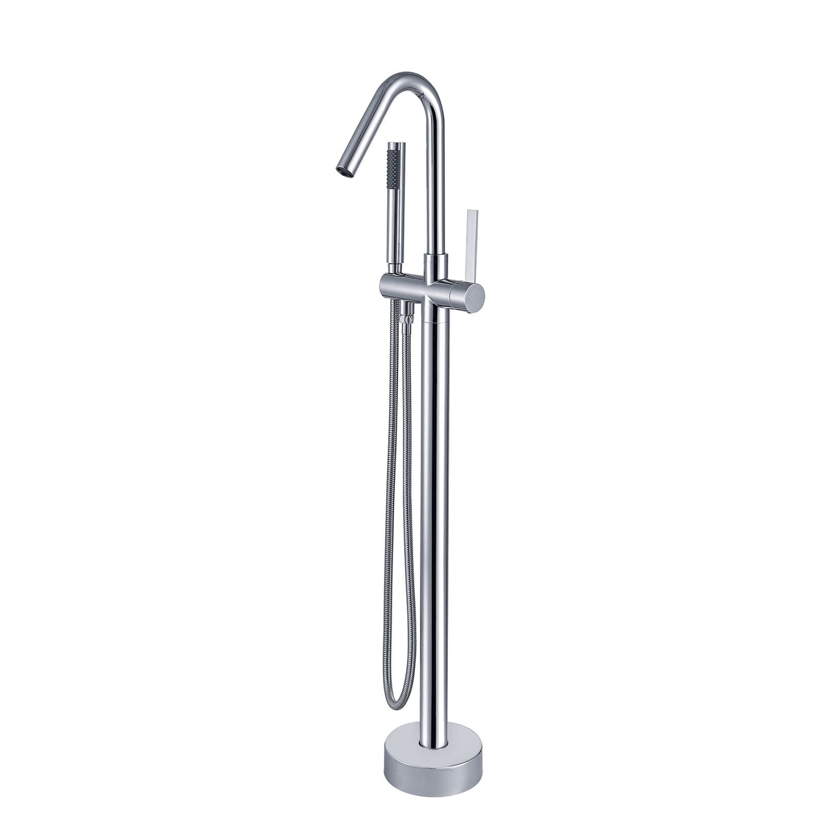 38" Silver Streamline Freestanding Tub Filler Faucet, Chrome Polishing & Hand Shower