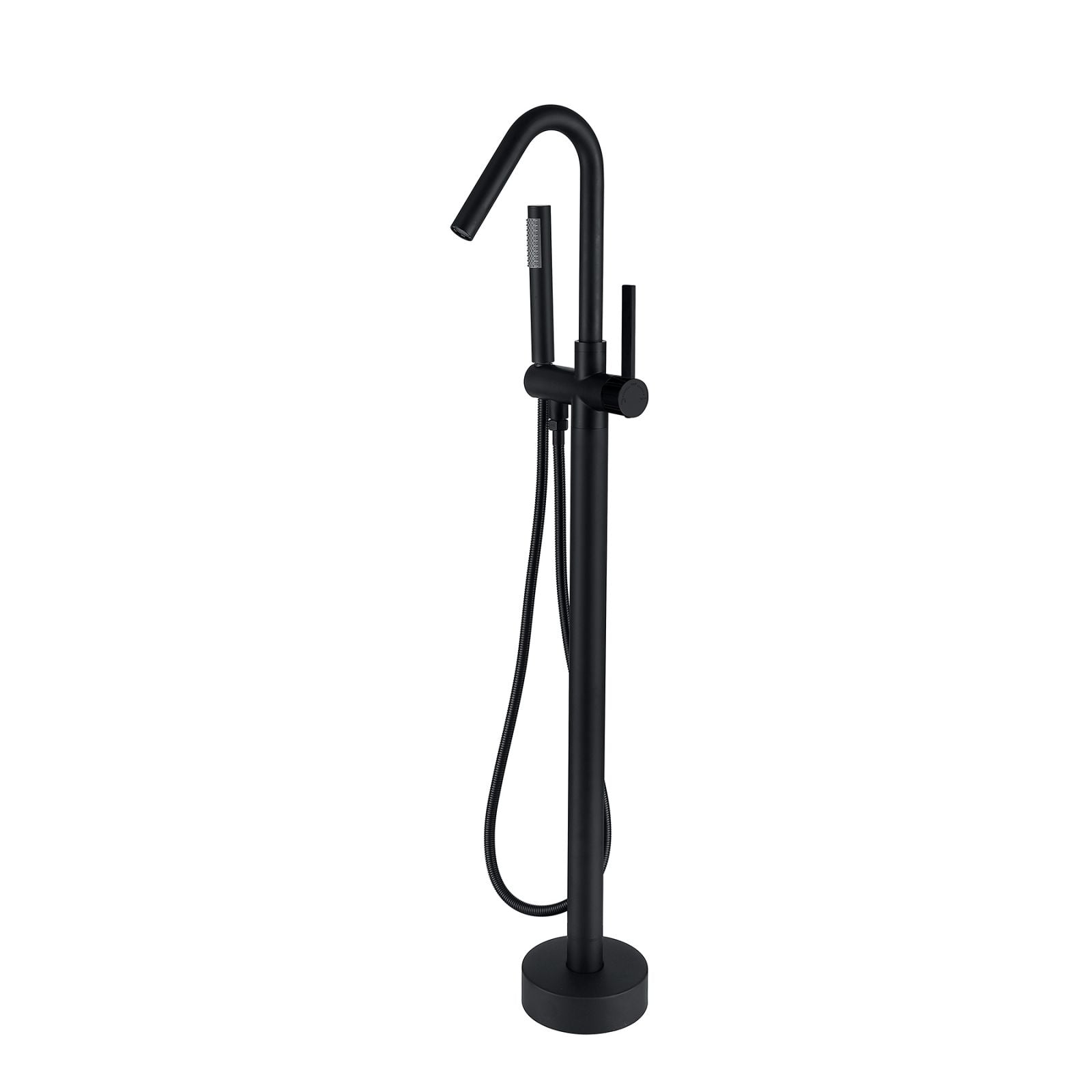 Matte Black 38" Silver Streamline Freestanding Tub Filler Faucet, Chrome Polishing & Hand Shower