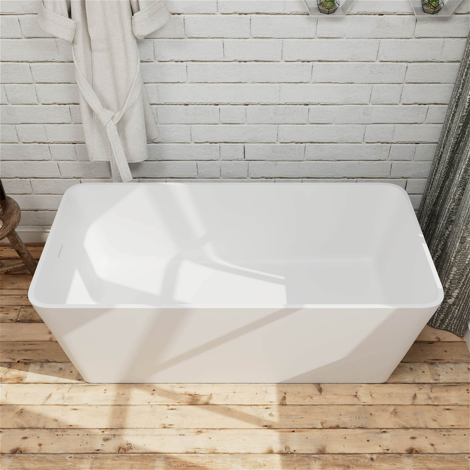 67 inch Heavy Duty Solid Surface Soaking Tub, Insulated Stand Alone Freestanding Stone Resin Bathtub with Integrated Overflow & Drain, cUPC Certified