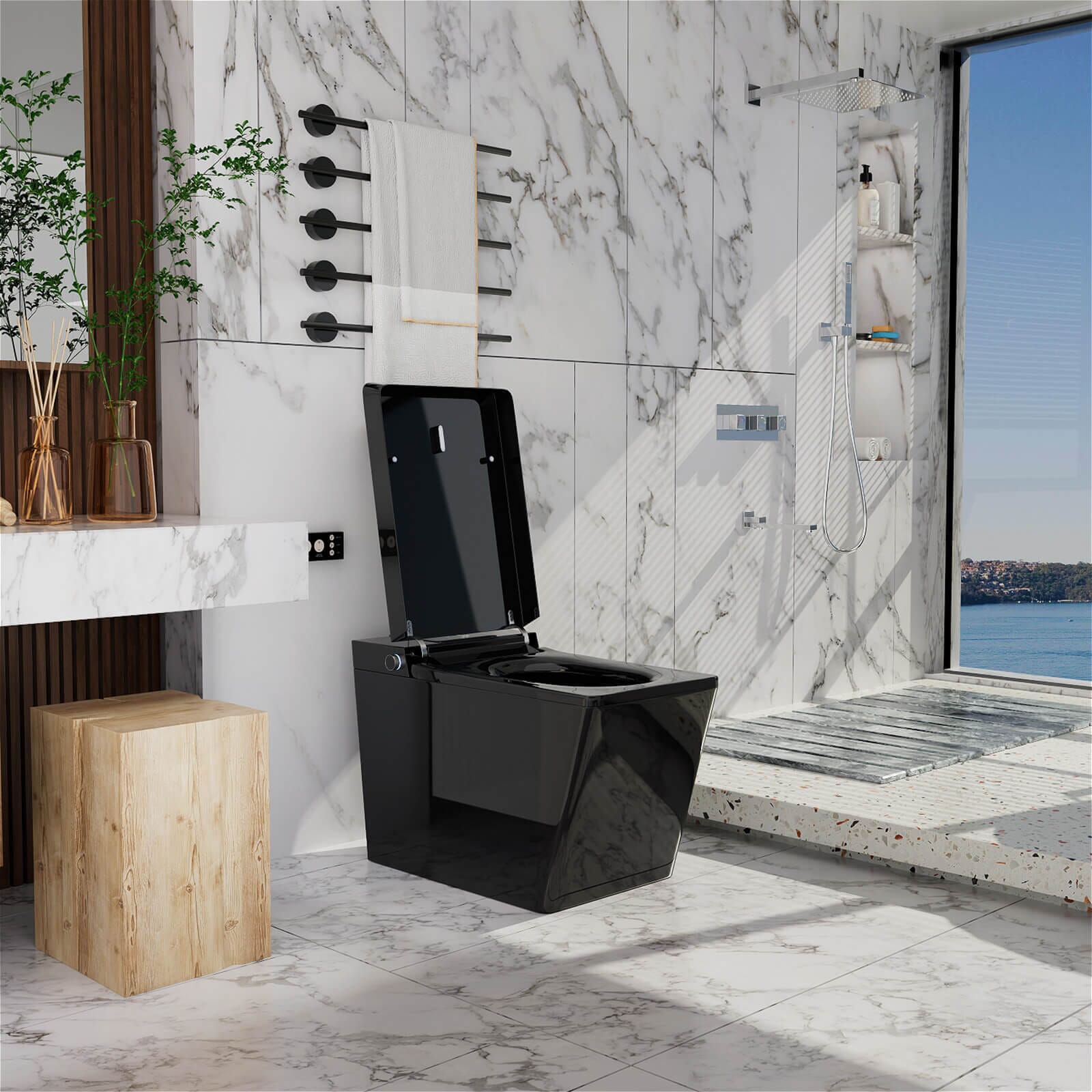 Giving Tree Smart Square One-Piece Floor Toilet with Remote Control and Automatic Cover