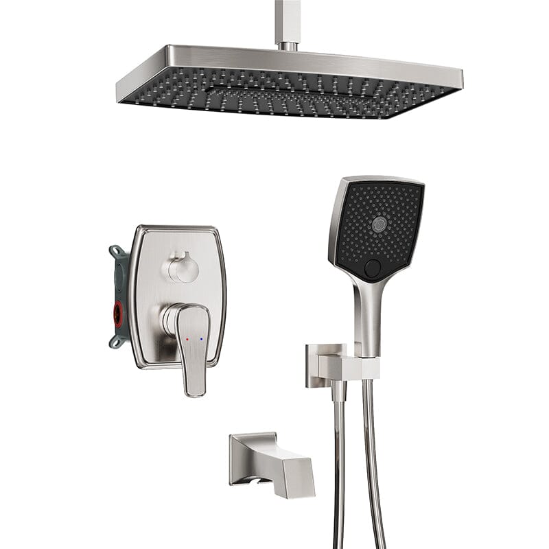 Shower Set 14" Rectangular Ceiling Shower Head with Hand Shower & Tub Spout