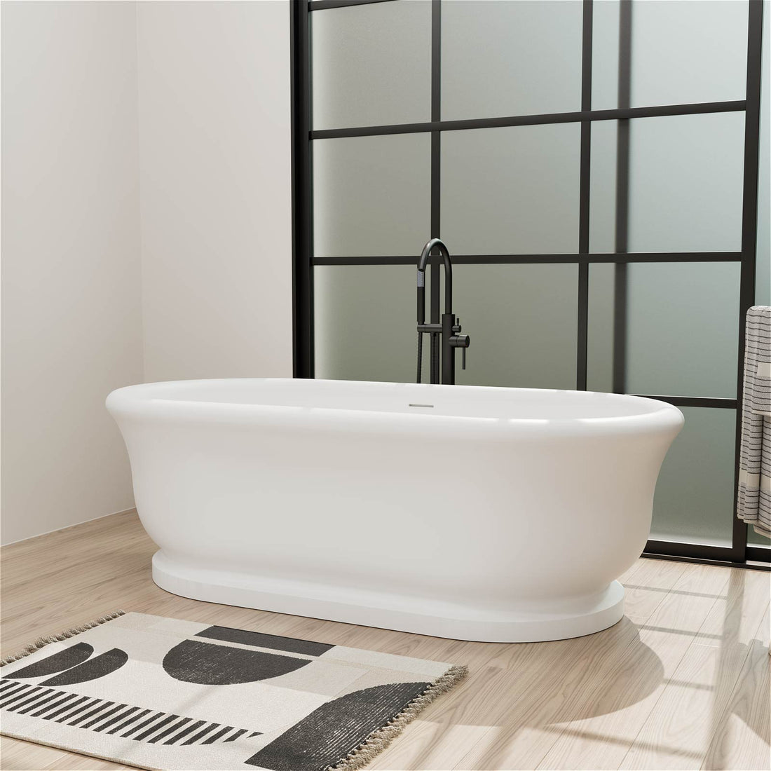 67" Matte White French Vintage Freestanding Pedestal Tub in Solid Surface