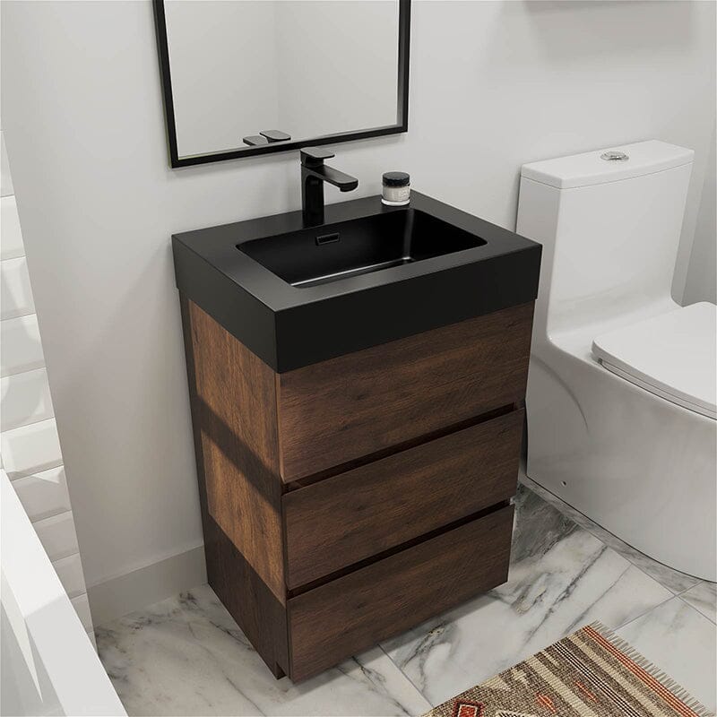 24 Inch Bathroom Vanity with Sink Floor Mounted Floating One-Piece Sink Cabinet