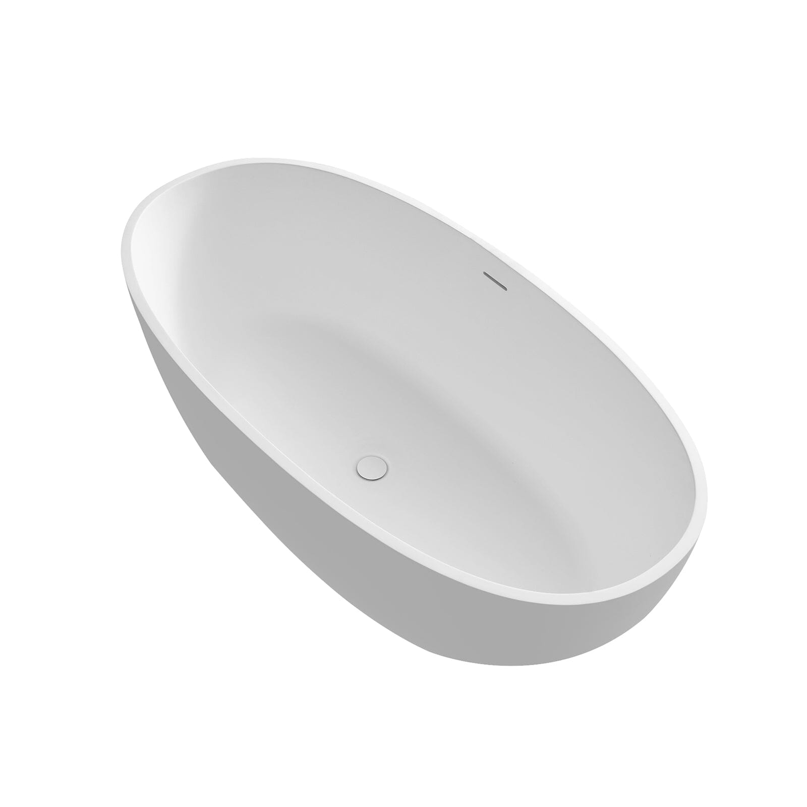 55" Solid Surface Stone Resin Oval-shaped Freestanding Soaking Bathtub with Overflow