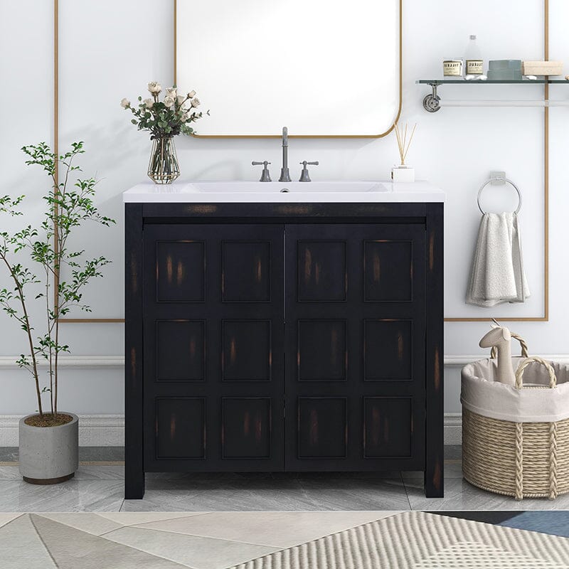 36" Espresso Bathroom Vanity with Grid-Patterned Doors