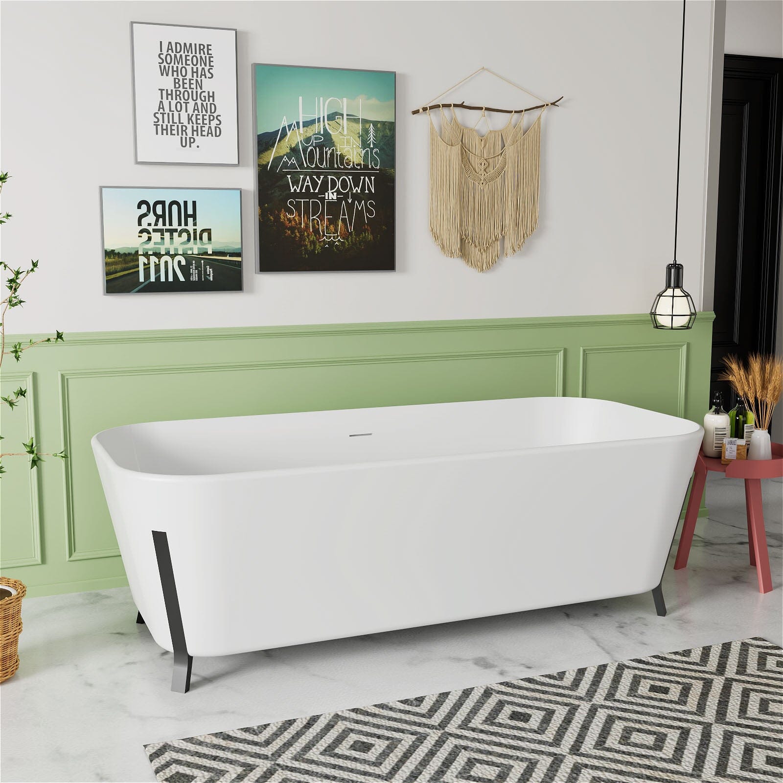 67" Clawfoot Tub Solid Surface Stone Resin Freestanding Soaking Bathtub