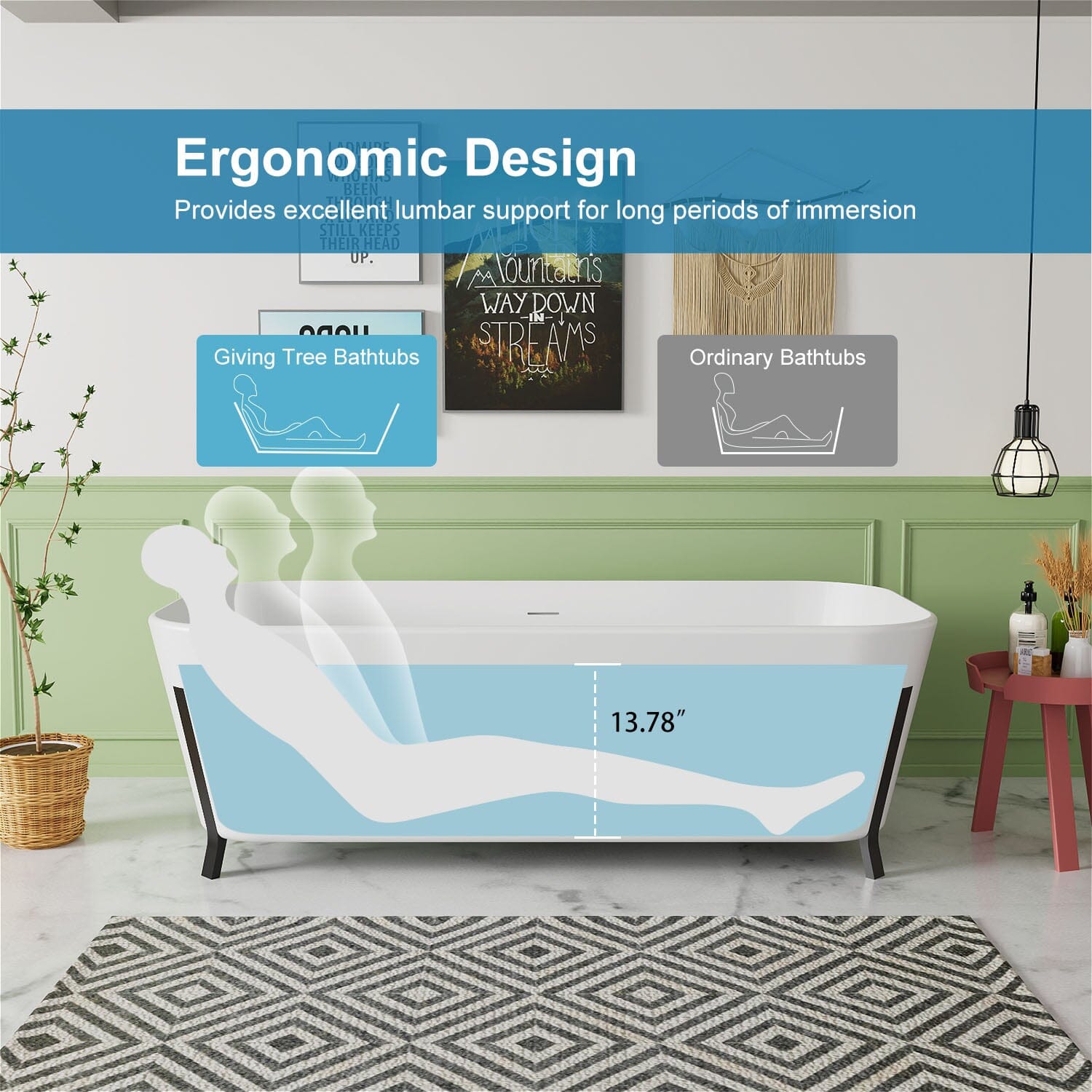 67" Clawfoot Tub Solid Surface Stone Resin Freestanding Soaking Bathtub