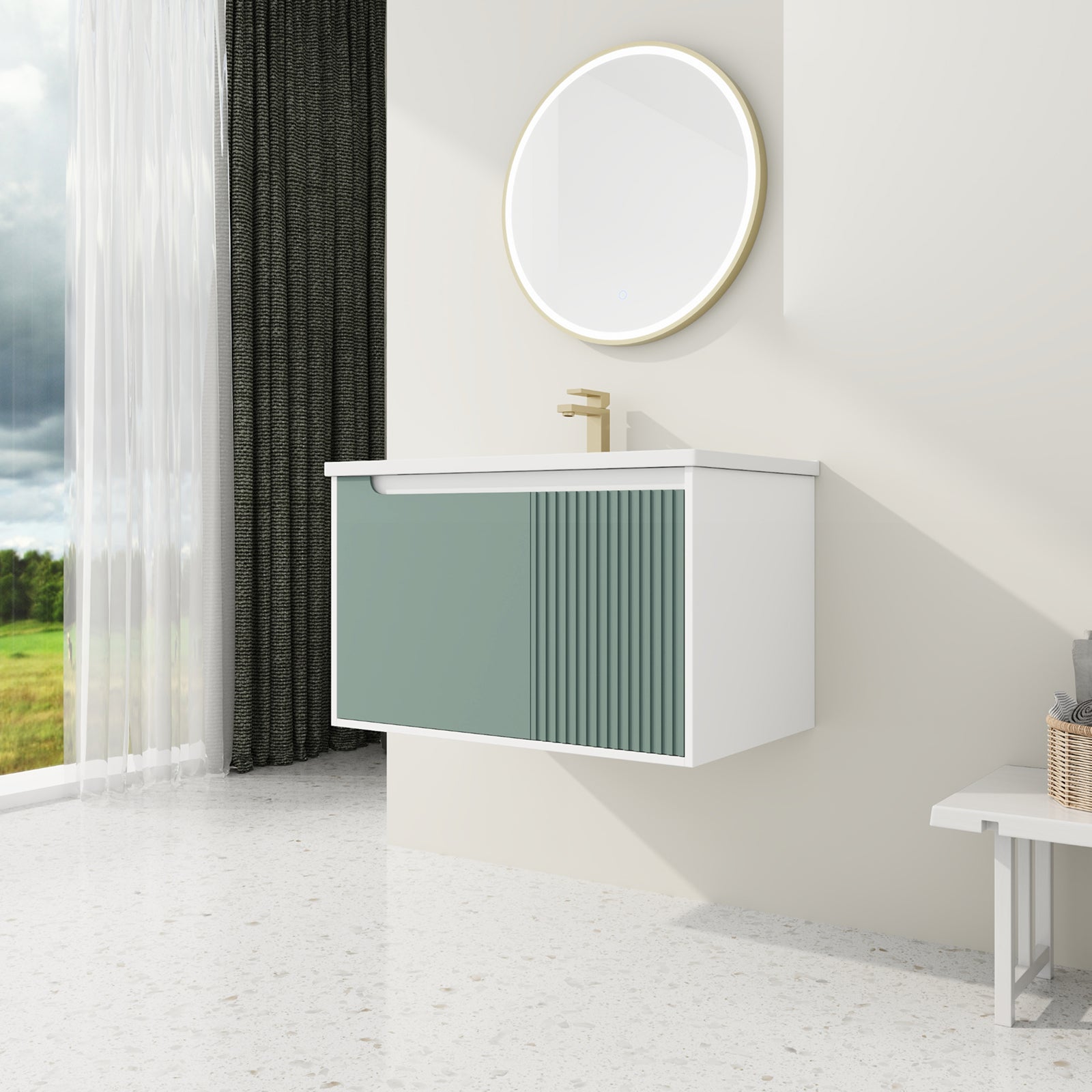 32 Inch Wall-Mounted Bathroom Vanities with Tops and Soft Close Door