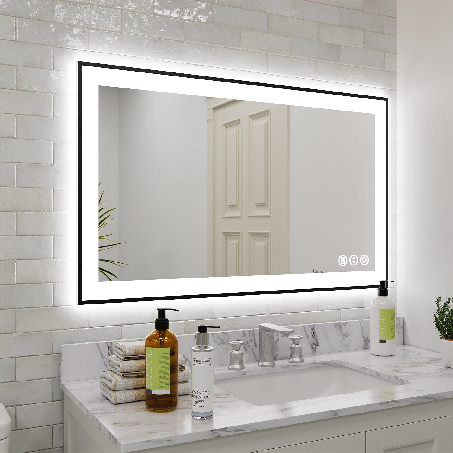 GIVING TREE 28"/32"/36"/40" LED Bathroom Mirror with Black Frame, Anti-Fog, Shatter-Proof, Memory, 3 Colors