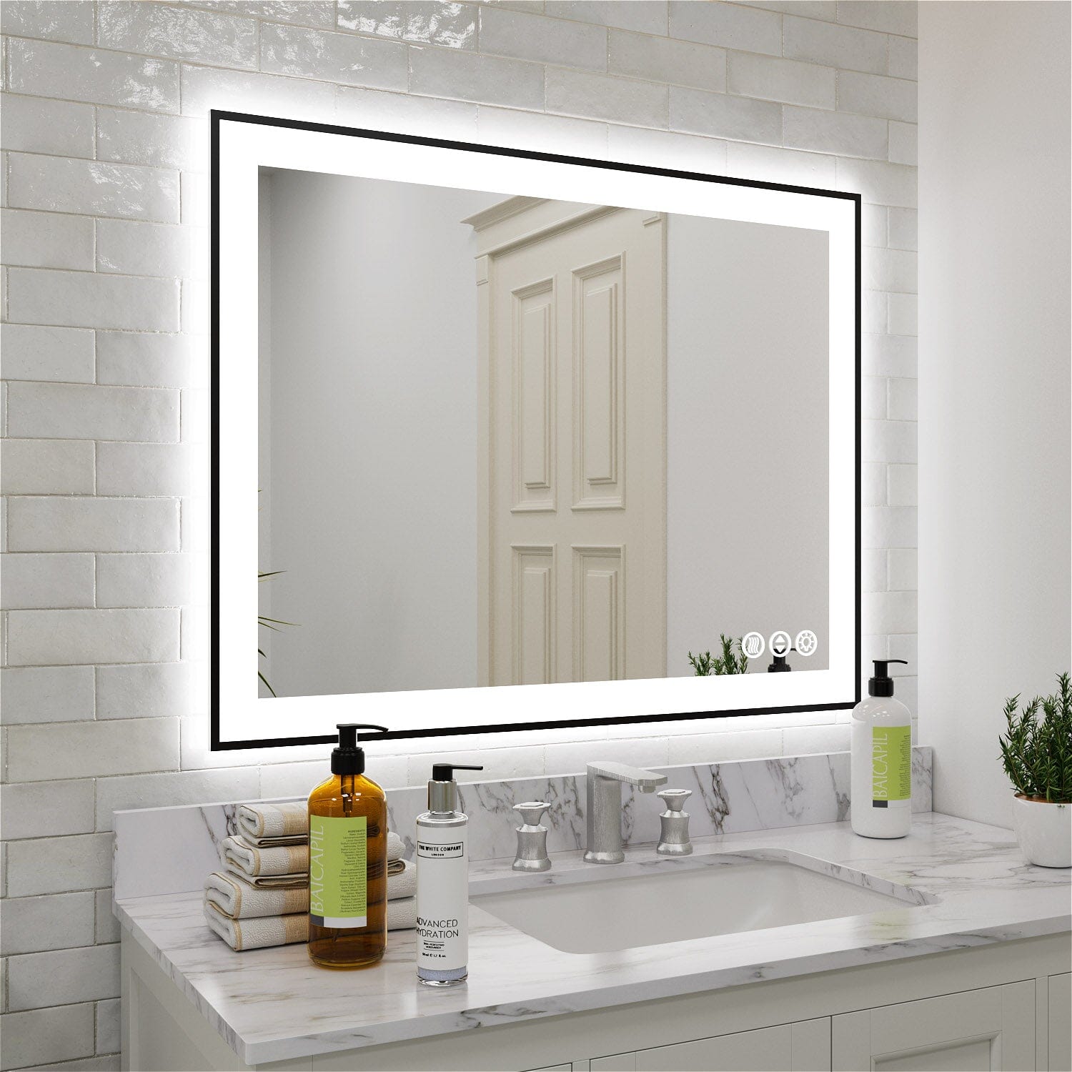 GIVING TREE 28"/32"/36"/40" LED Bathroom Mirror with Black Frame, Anti-Fog, Shatter-Proof, Memory, 3 Colors