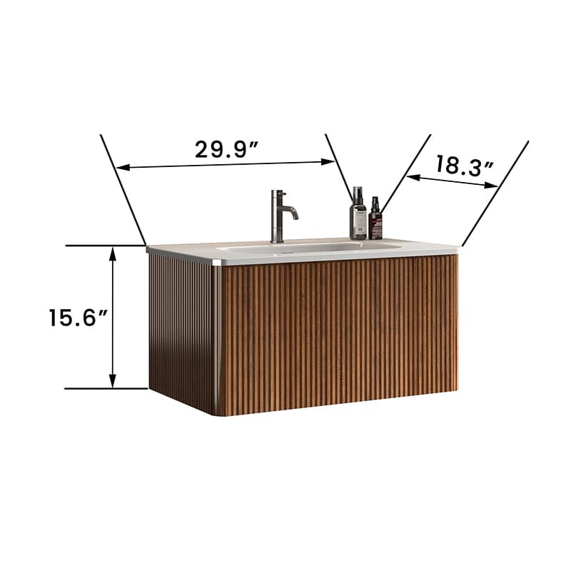 Giving Tree 30" Wooden Striped Modern Bathroom Vanity with Sink, Wall-mounted