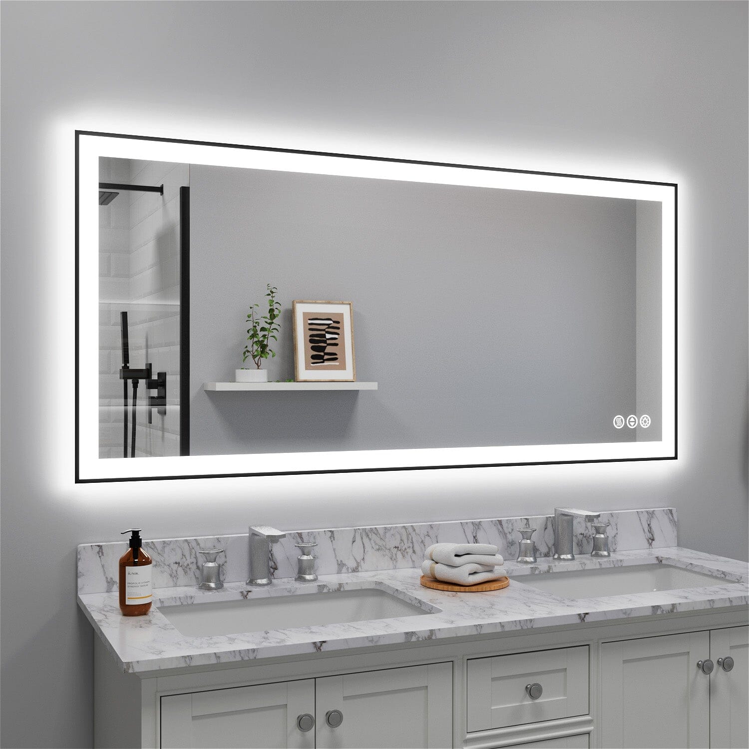 GIVING TREE 60"/72"/84" LED Bathroom Mirror with Black Frame, Anti-Fog, Shatter-Proof, Memory, 3 Colors