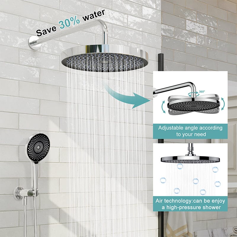 10" Round Shower Head & Hand Shower with Hose Replacement Accessories