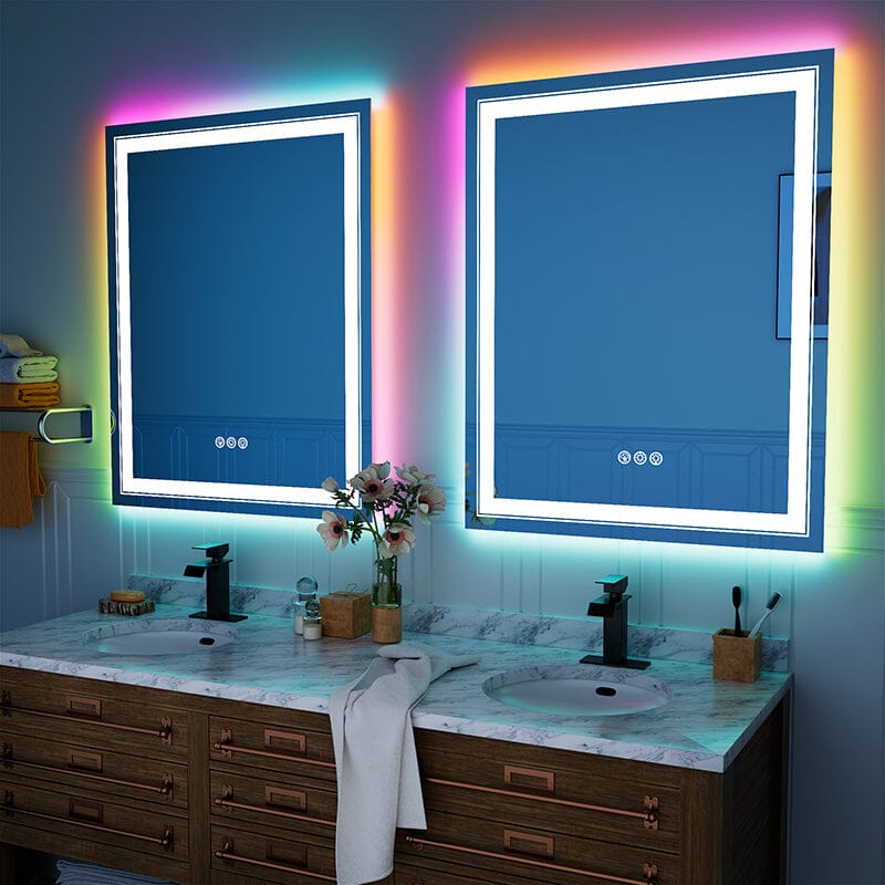 36“/48” RGB LED Light Bathroom Vanity Mirror Rectangular Frameless Anti Fog