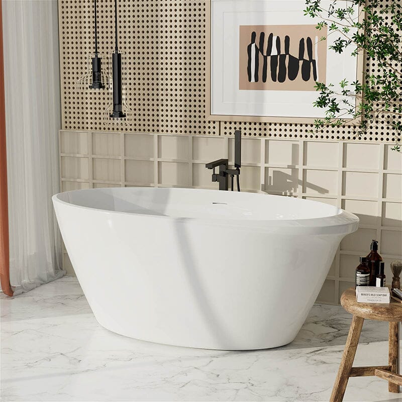 Mokleba 67" Acrylic Oval Modern Freestanding Soaking Bathtub White