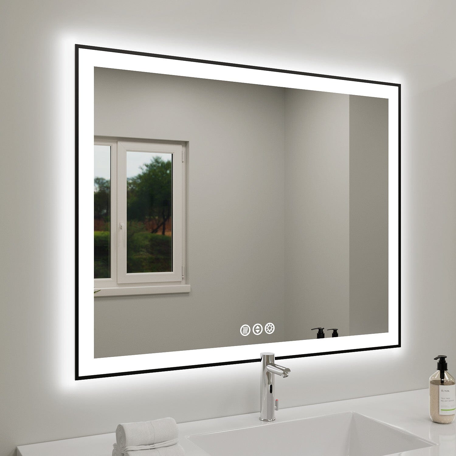 GIVING TREE 40"/48"/55" LED Bathroom Mirror with Black Frame, Anti-Fog, Shatter-Proof, Memory, 3 Colors
