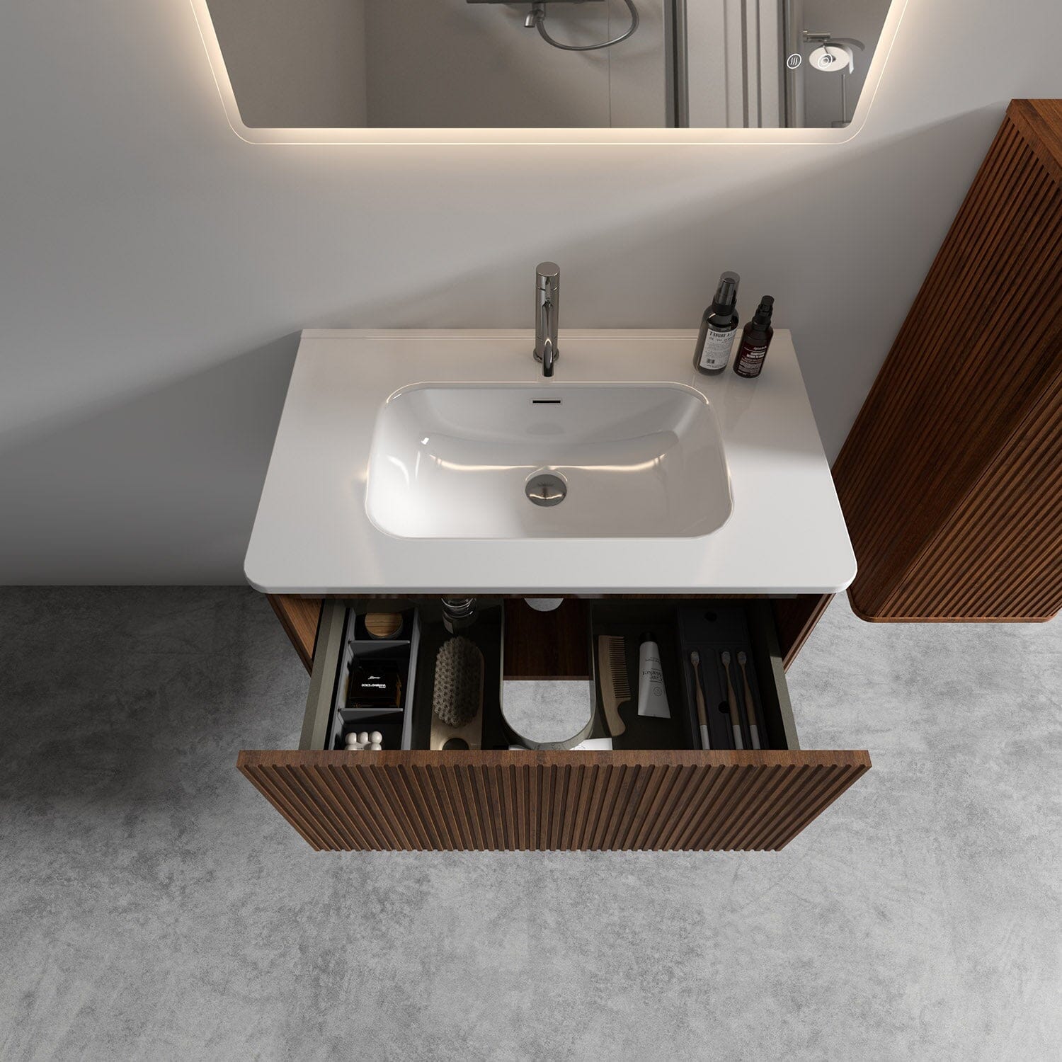 Giving Tree 30" Wooden Striped Modern Bathroom Vanity with Sink, Wall-mounted
