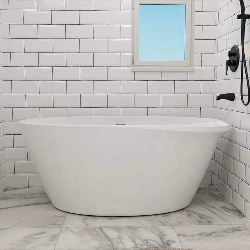 Mokleba 59" Acrylic Oval Shape Freestanding Soaking Bathtub with Overflow
