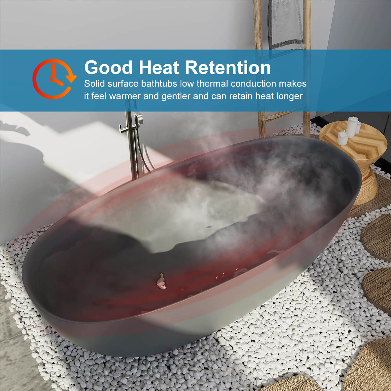 Matte Gray 65" Modern Oval Tub Heating Instructions