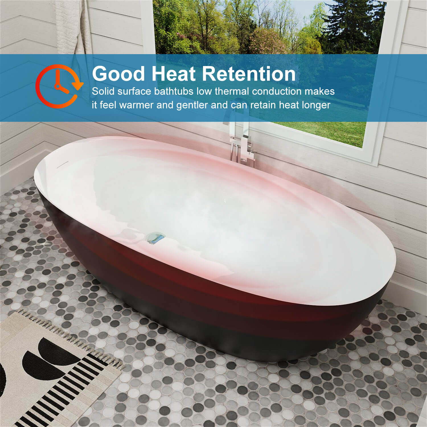 White inside and black outside modern oval freestanding bathtub heating instructions