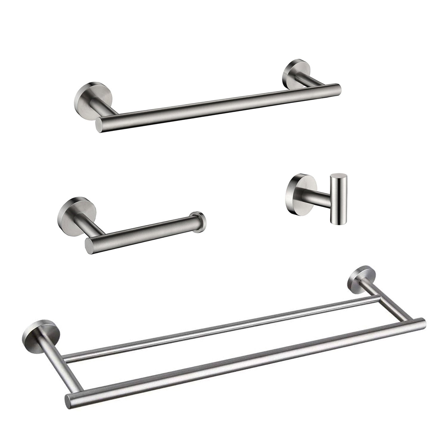 4-Piece Brushed Nickel Bathroom Hardware Set with 24" Double Towel Bar