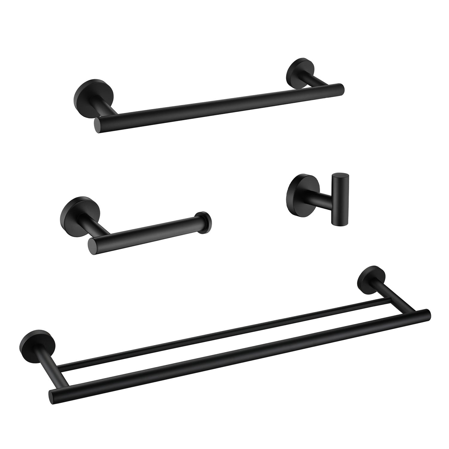 4-Piece Matte Black Bathroom Hardware Set with 24 inch Double Towel Bar