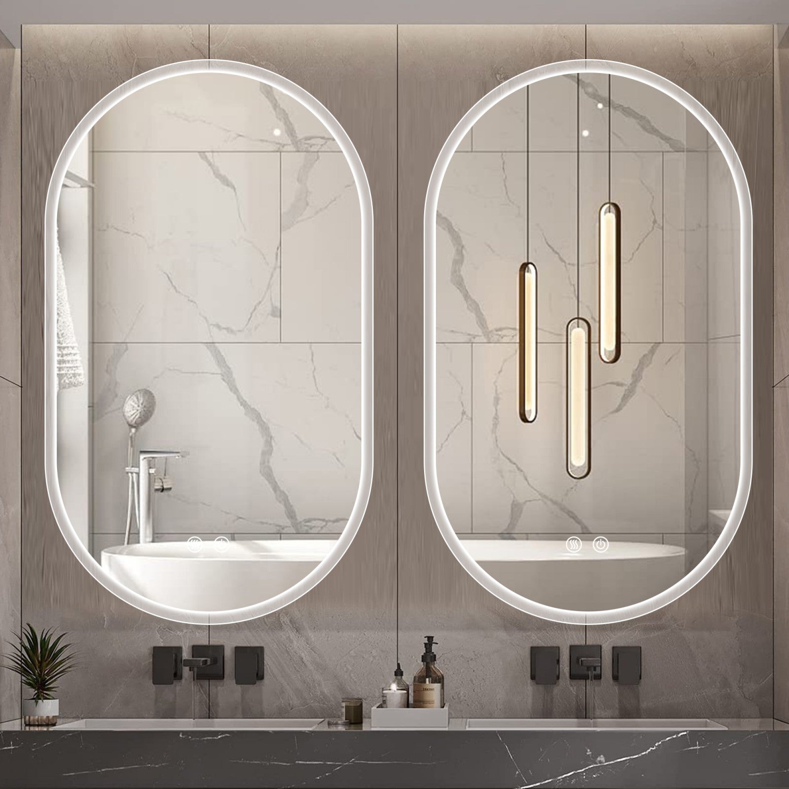 40 In LED Bathroom Mirror Oval with Dimmable Lights