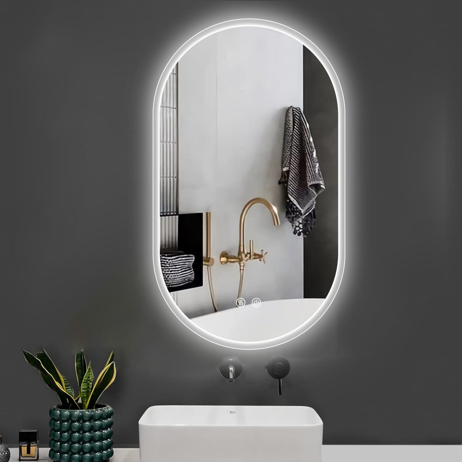 40 In Oval LED Bathroom Mirror with Touch Control Anti-Fog Dimmable Lights