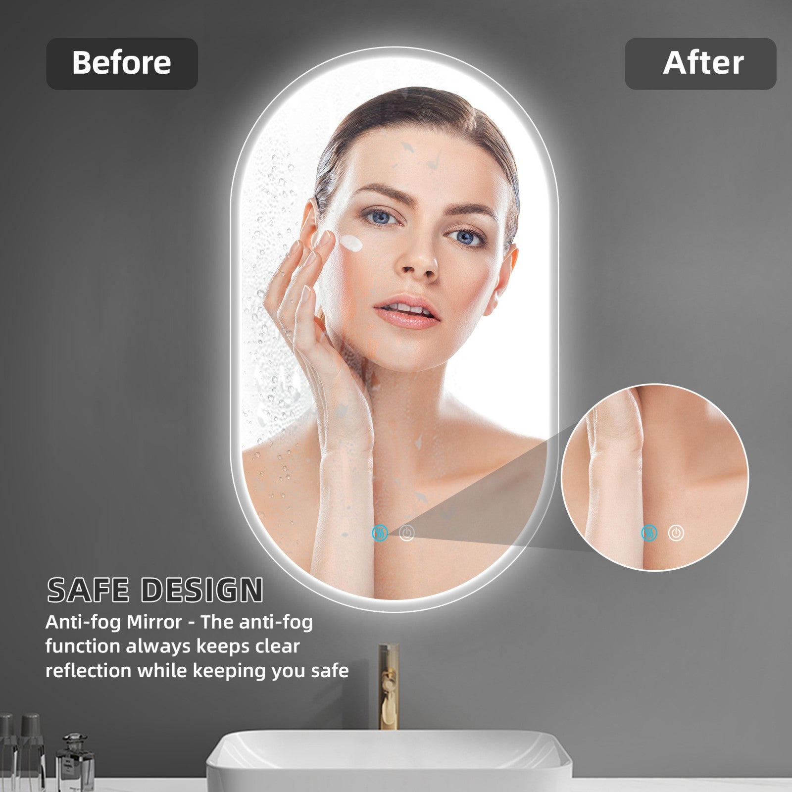 40 In Touch Control Oval LED Mirror with Anti-Fog