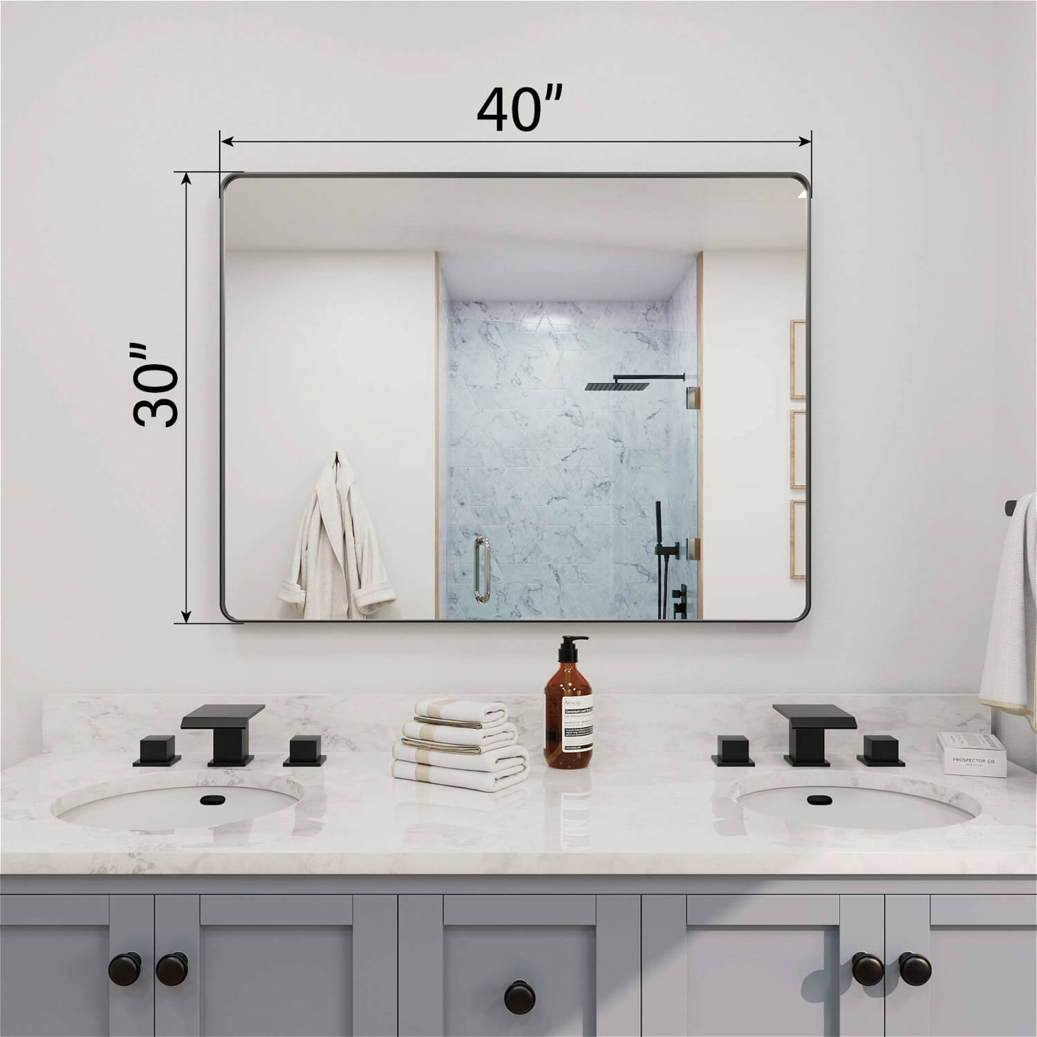 40 x 30 inches oversized black framed rectangular bathroom mirror