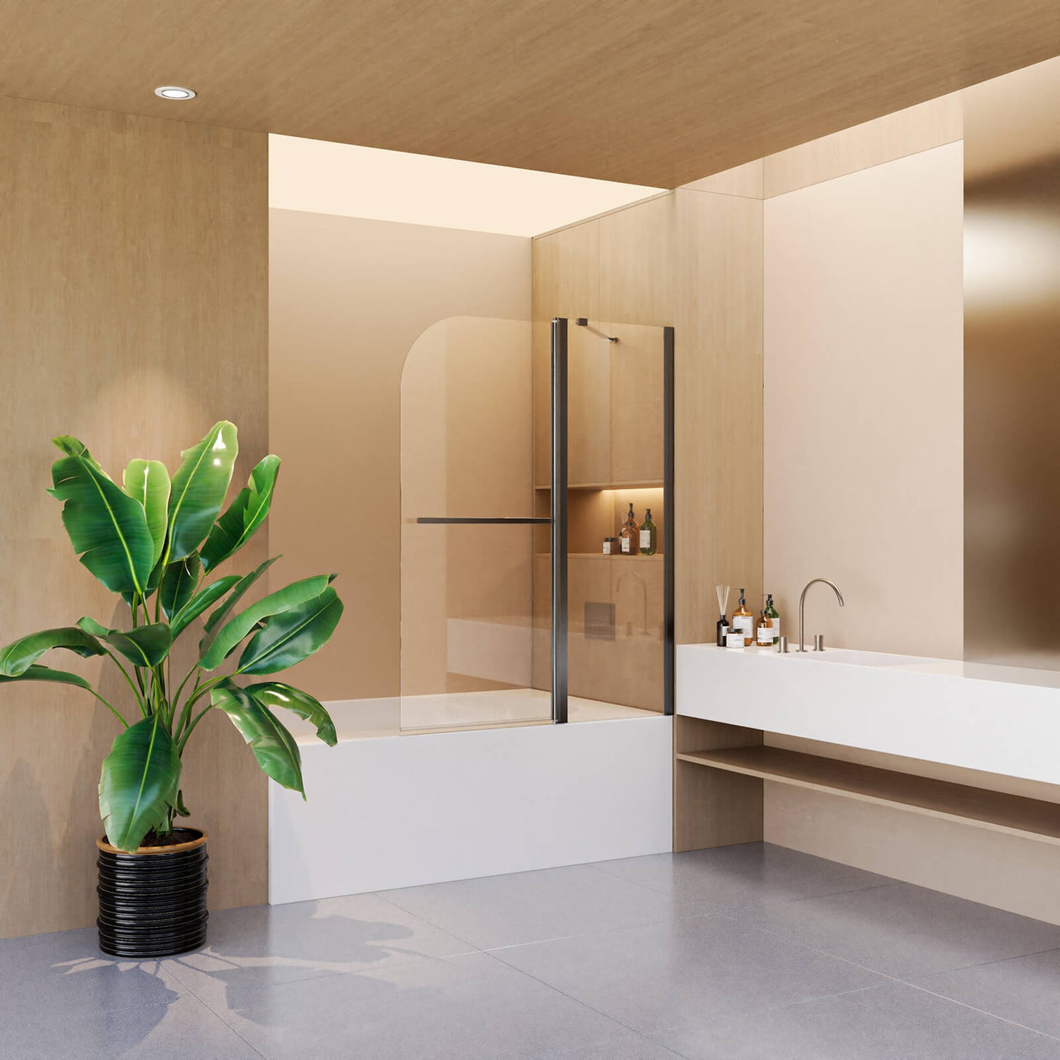 43 in x 58 in Matte Black Pivot Glass Bathtub Shower Door