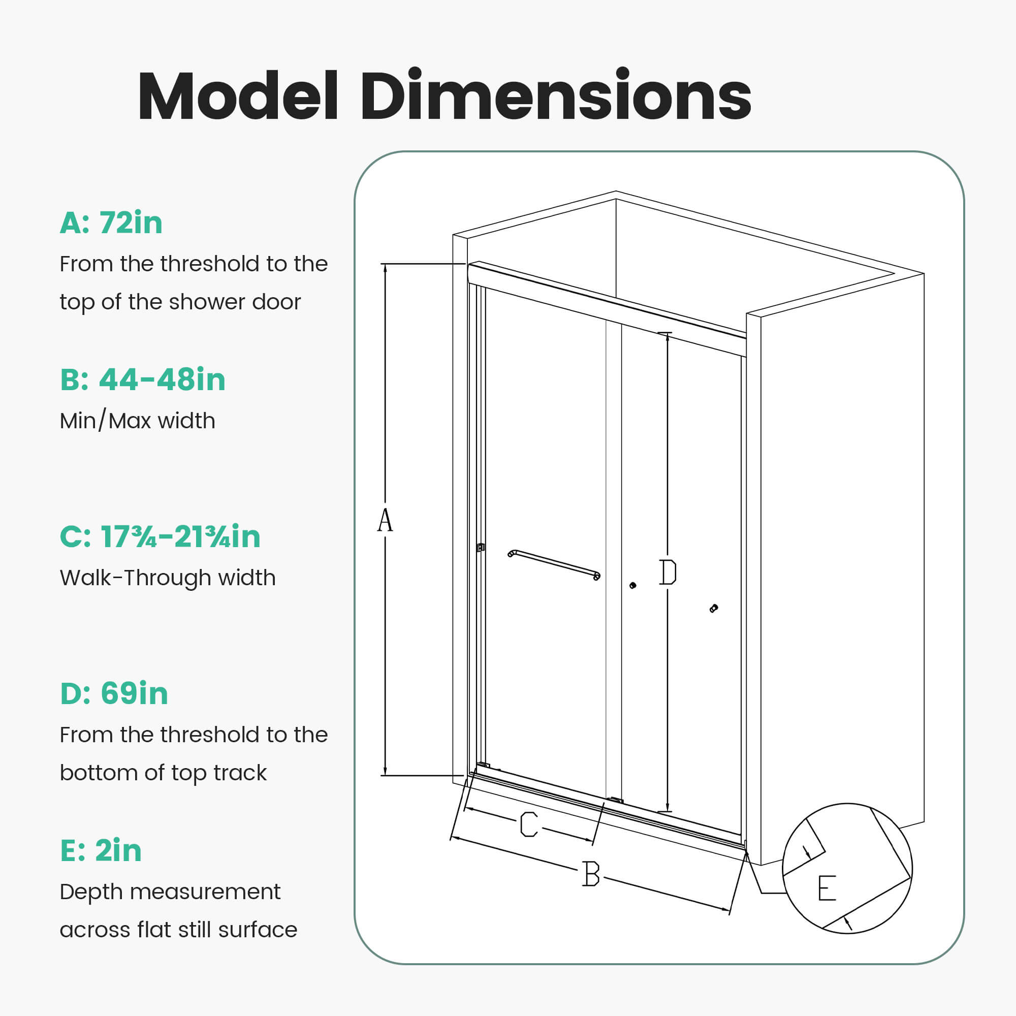44-48 inch W x 72 inch H Matte Black Framed Double Sliding Shower Door size