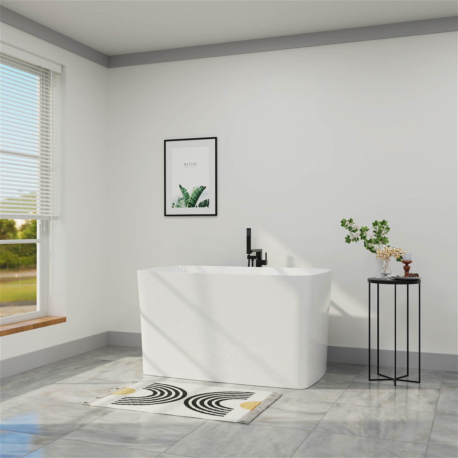 Mokleba 47" Acrylic Freestanding Japanese Soaking Bathtub with Built-in Seat Glossy White