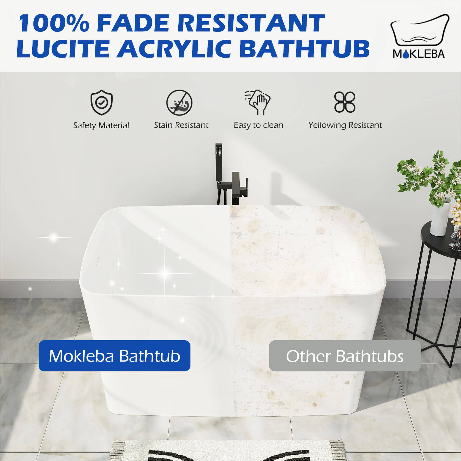 Mokleba 47" Acrylic Freestanding Japanese Soaking Bathtub with Built-in Seat Glossy White