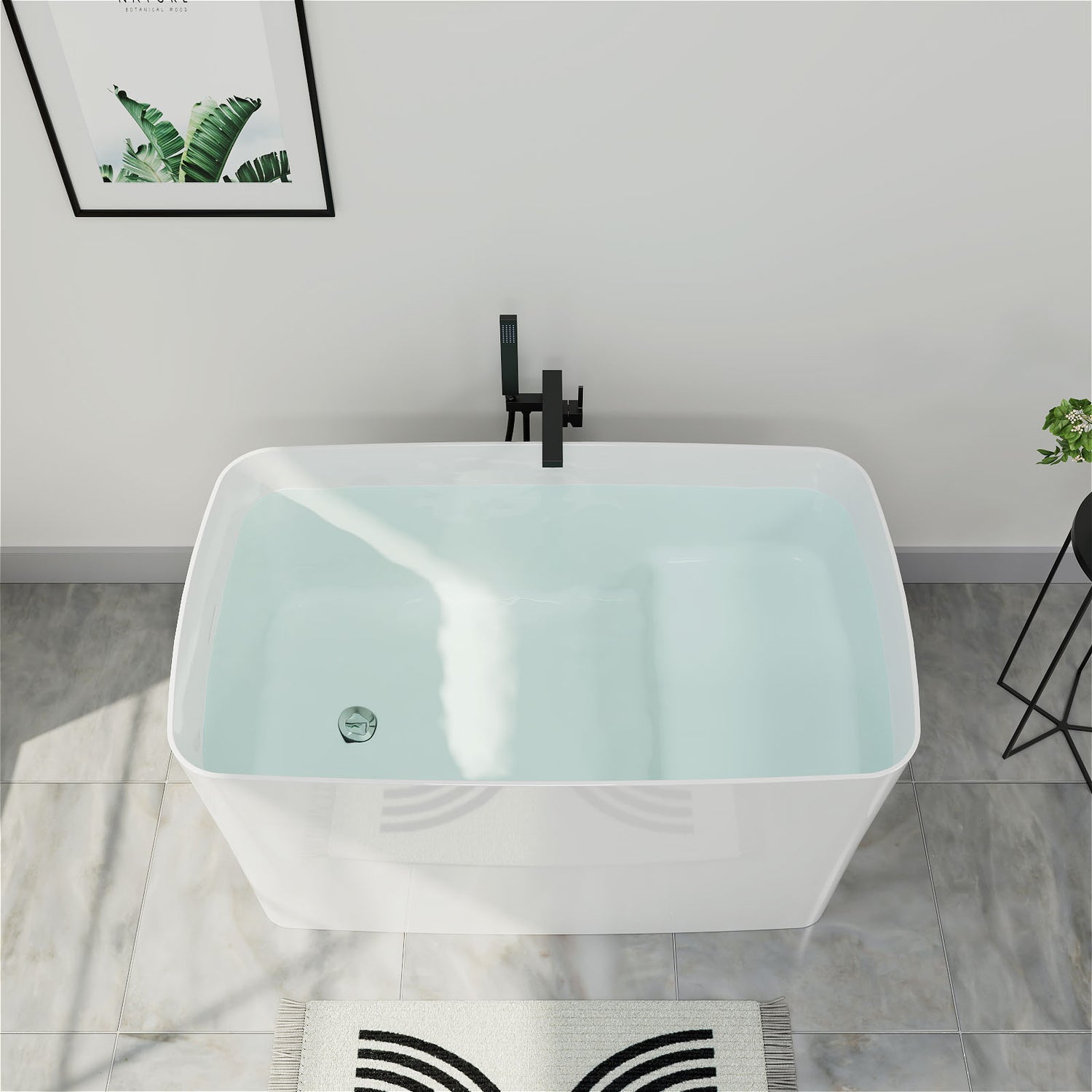Mokleba 47" Acrylic Freestanding Japanese Soaking Bathtub with Built-in Seat Glossy White