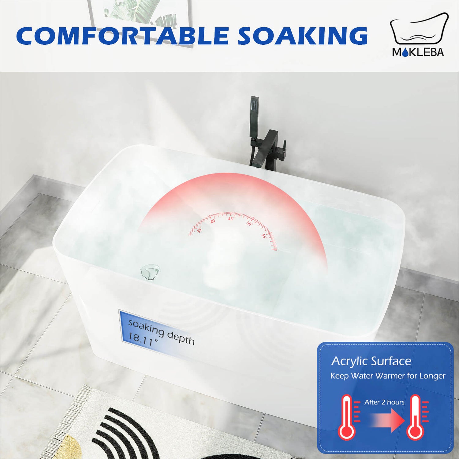 Mokleba 47" Acrylic Freestanding Japanese Soaking Bathtub with Built-in Seat Glossy White