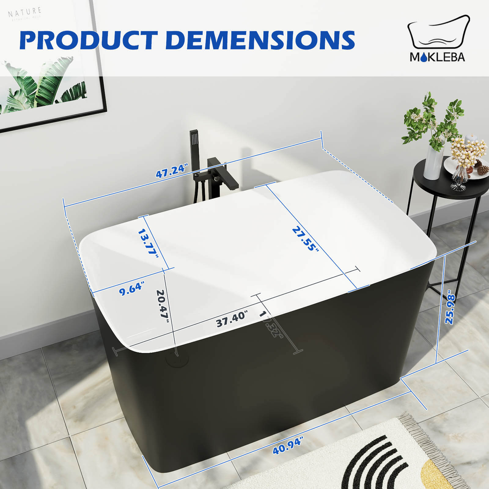 47 inch Japanese Soaking Bathtub Size