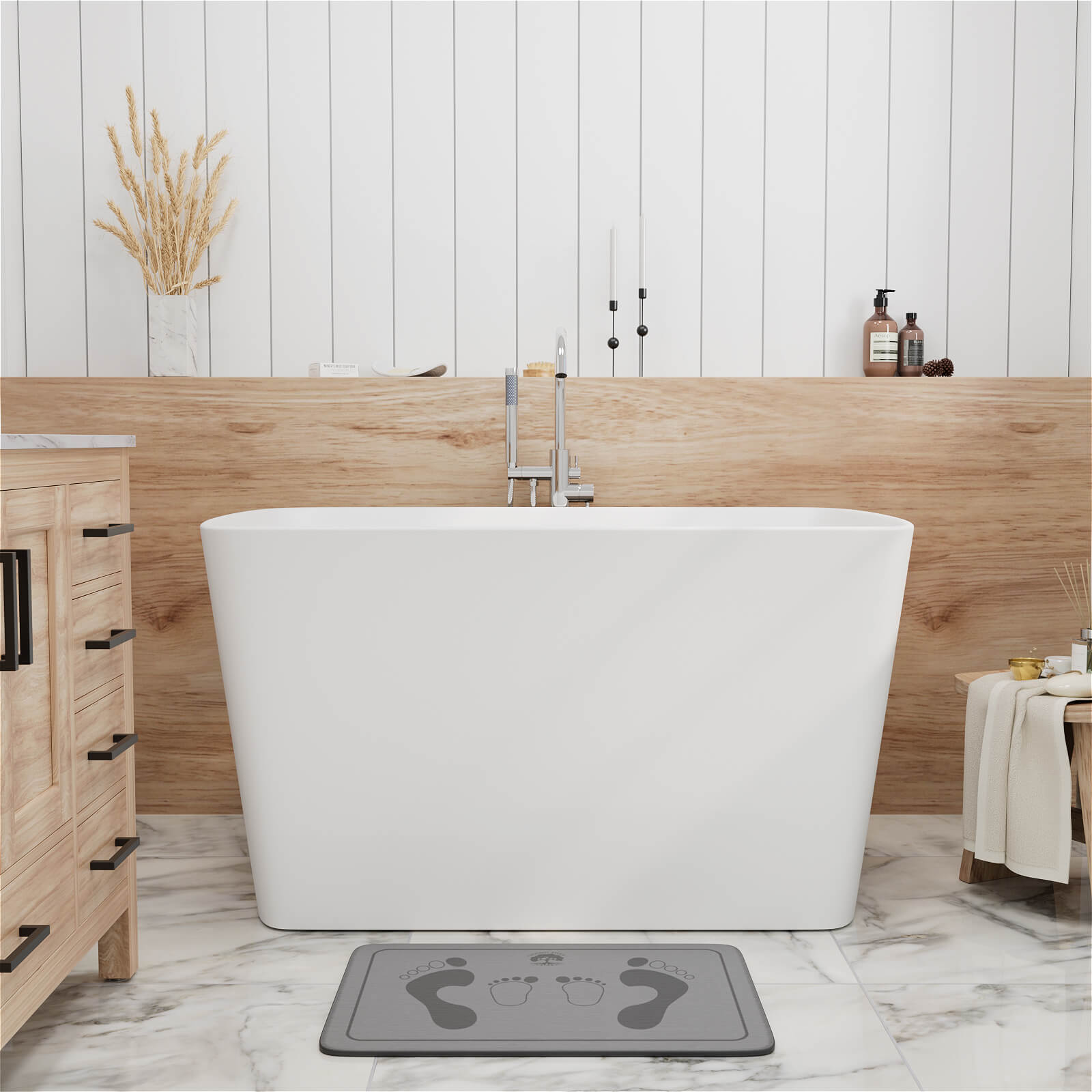 47 inch Solid Surface Freestanding Japanese Soaking White Tub