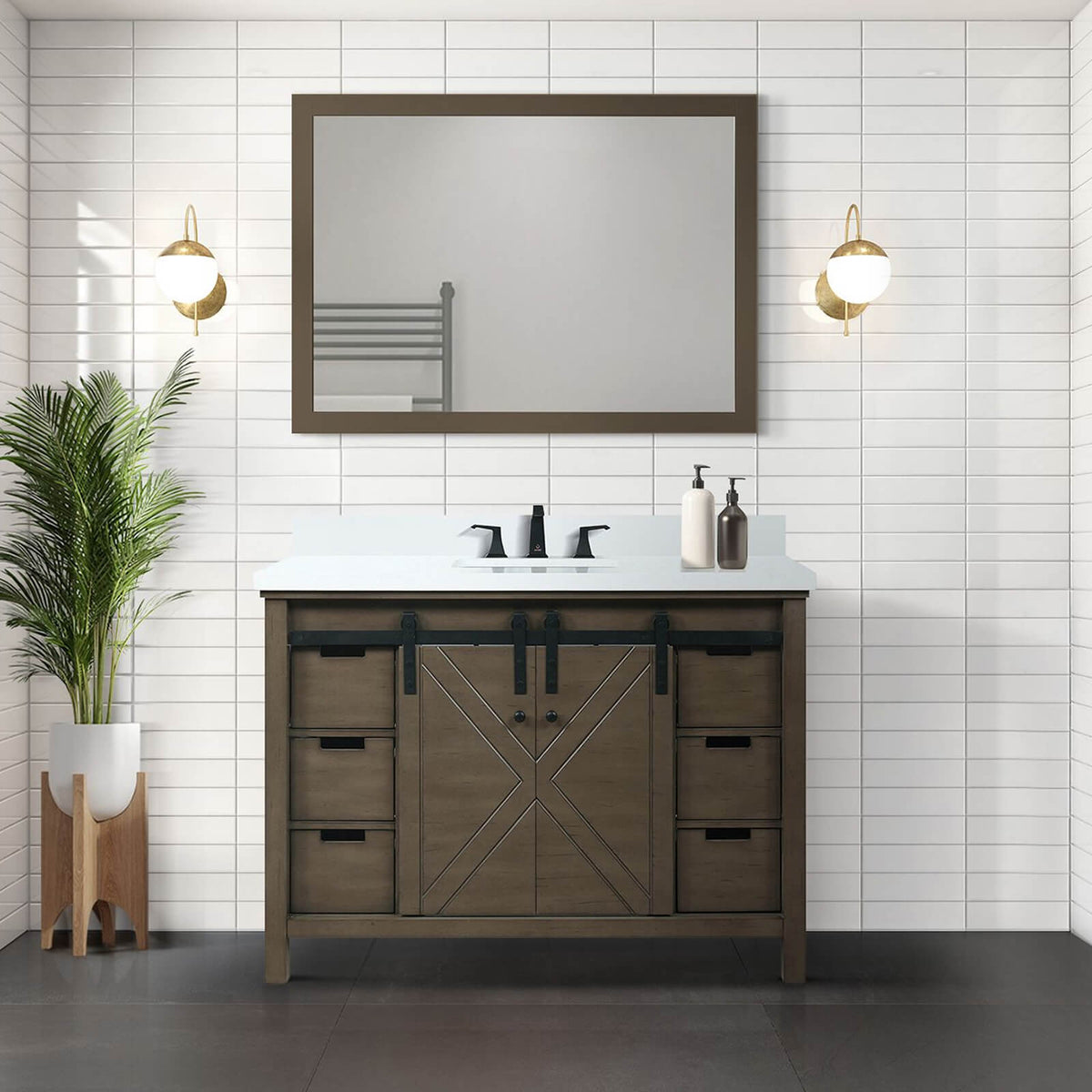 48 in Rustic Brown Barn Bathroom Vanity with Quartz Countertop