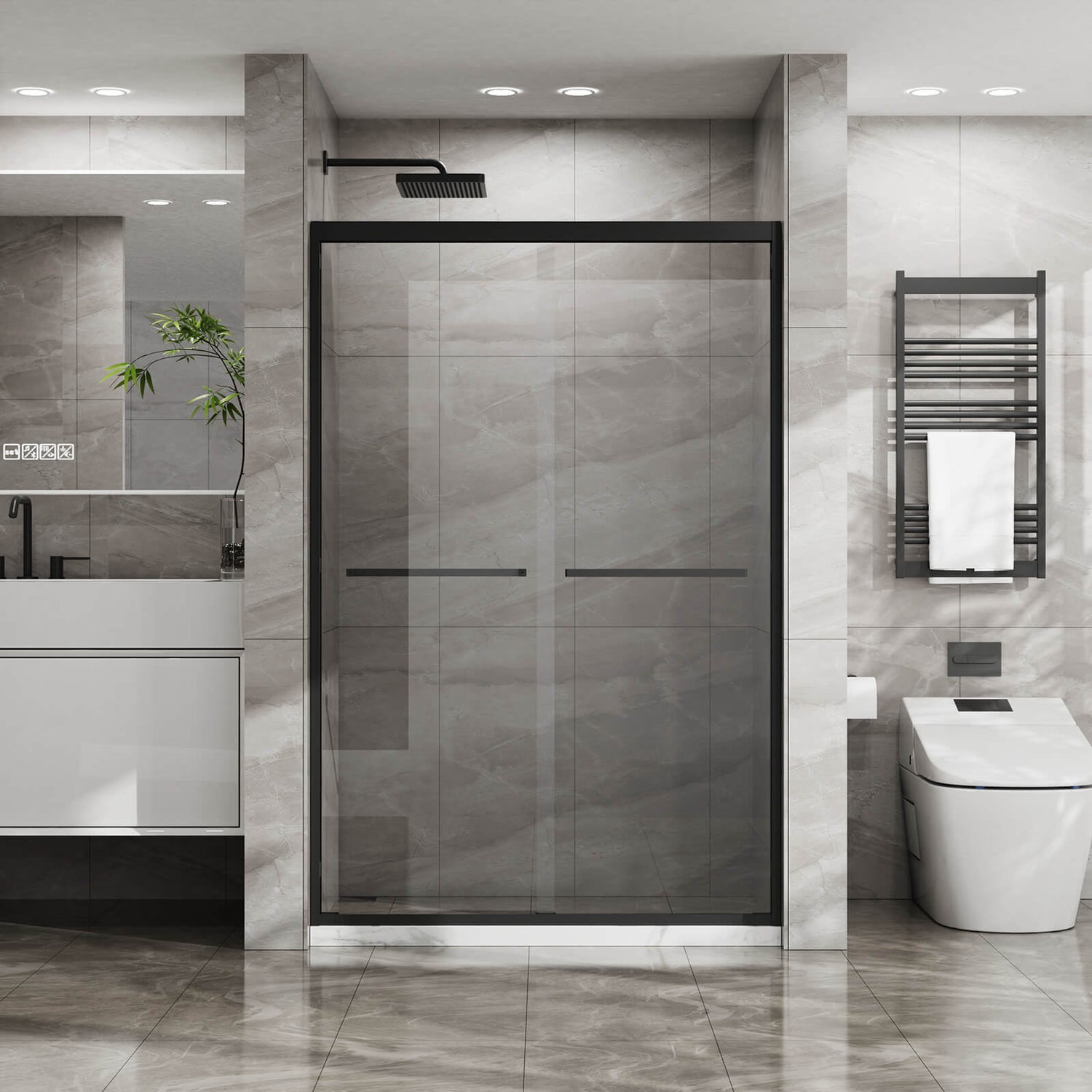 48 x 72 in Aluminum Frame Double Sliding Glass Shower Door