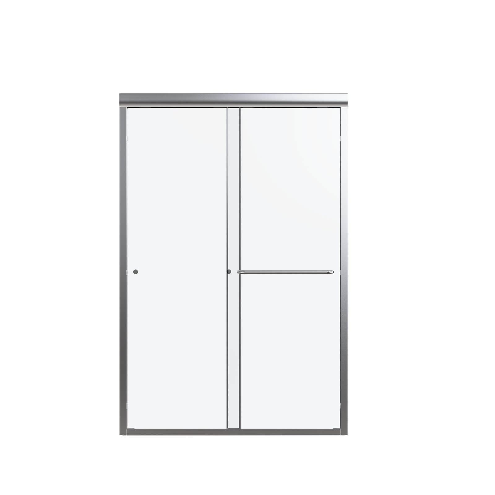 48 x 72 inch chrome semi frameless sliding shower door with polished finish in modern bathroom