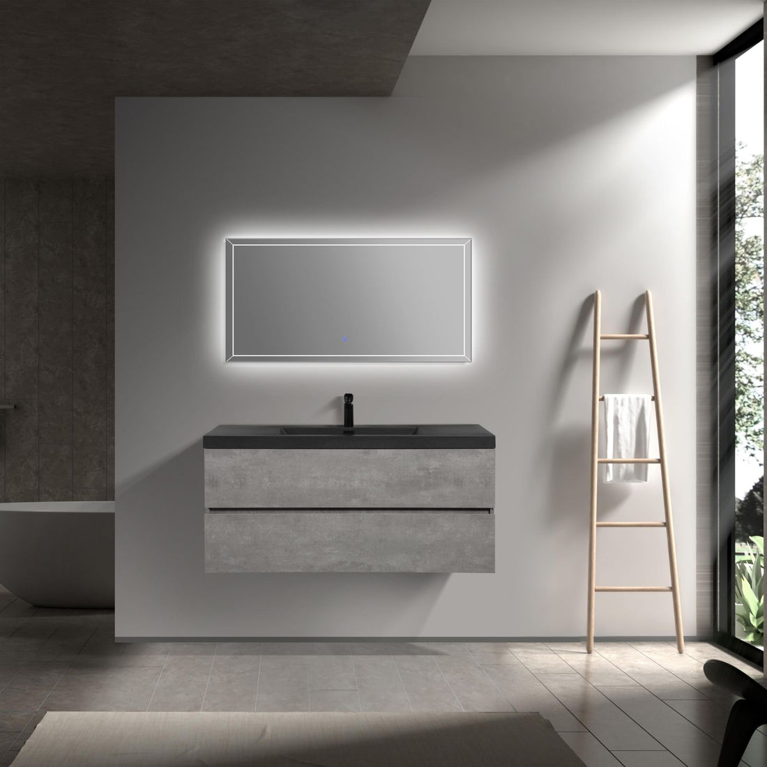 48" Ash Gray Floating Vanity with Black Sink