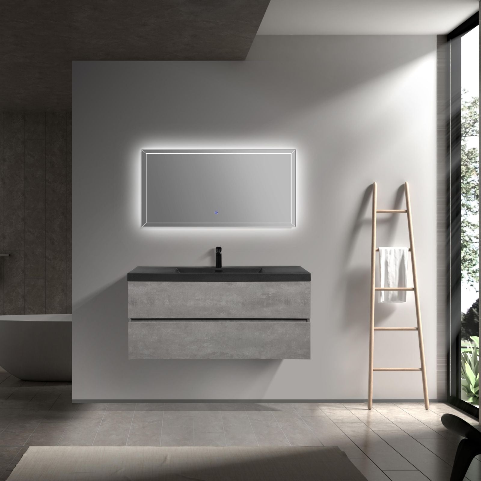 48" Ash Gray Floating Vanity with Black Sink